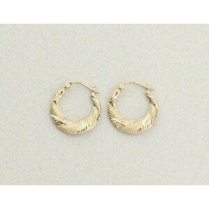 10k Yellow Gold Textured Earrings Hoop Earrings